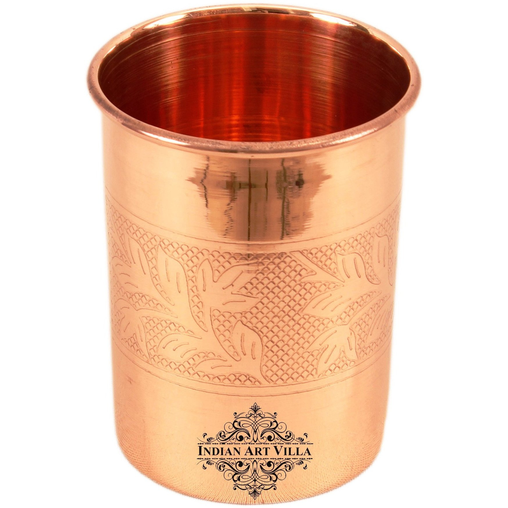 IndianArtVilla Steel Copper Embossed Glass Tumbler, 10Oz