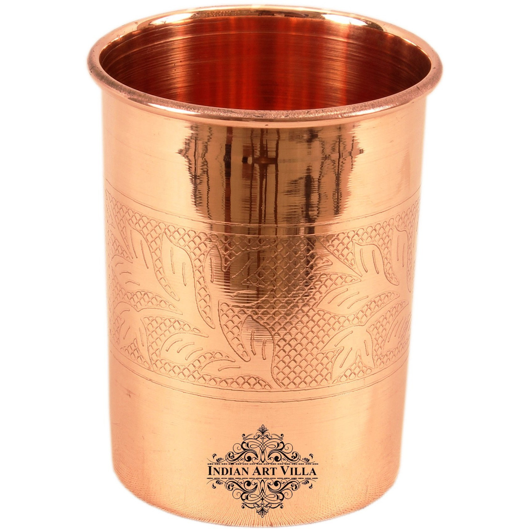IndianArtVilla Steel Copper Embossed Glass Tumbler, 10Oz