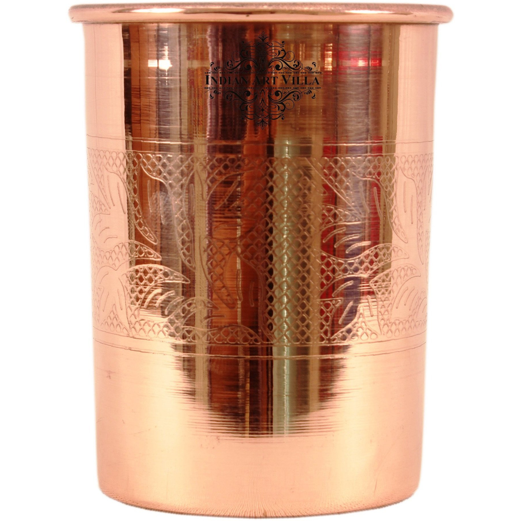 IndianArtVilla Steel Copper Embossed Glass Tumbler, 10Oz