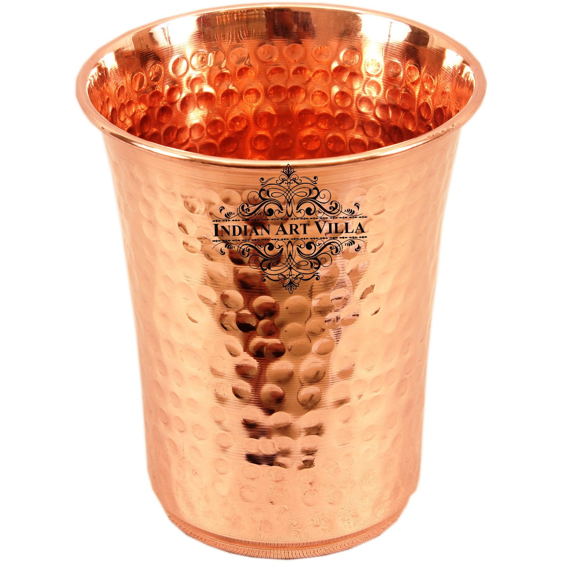 IndianArtVilla Copper Hammered Curve Glass Tumbler, 18Oz