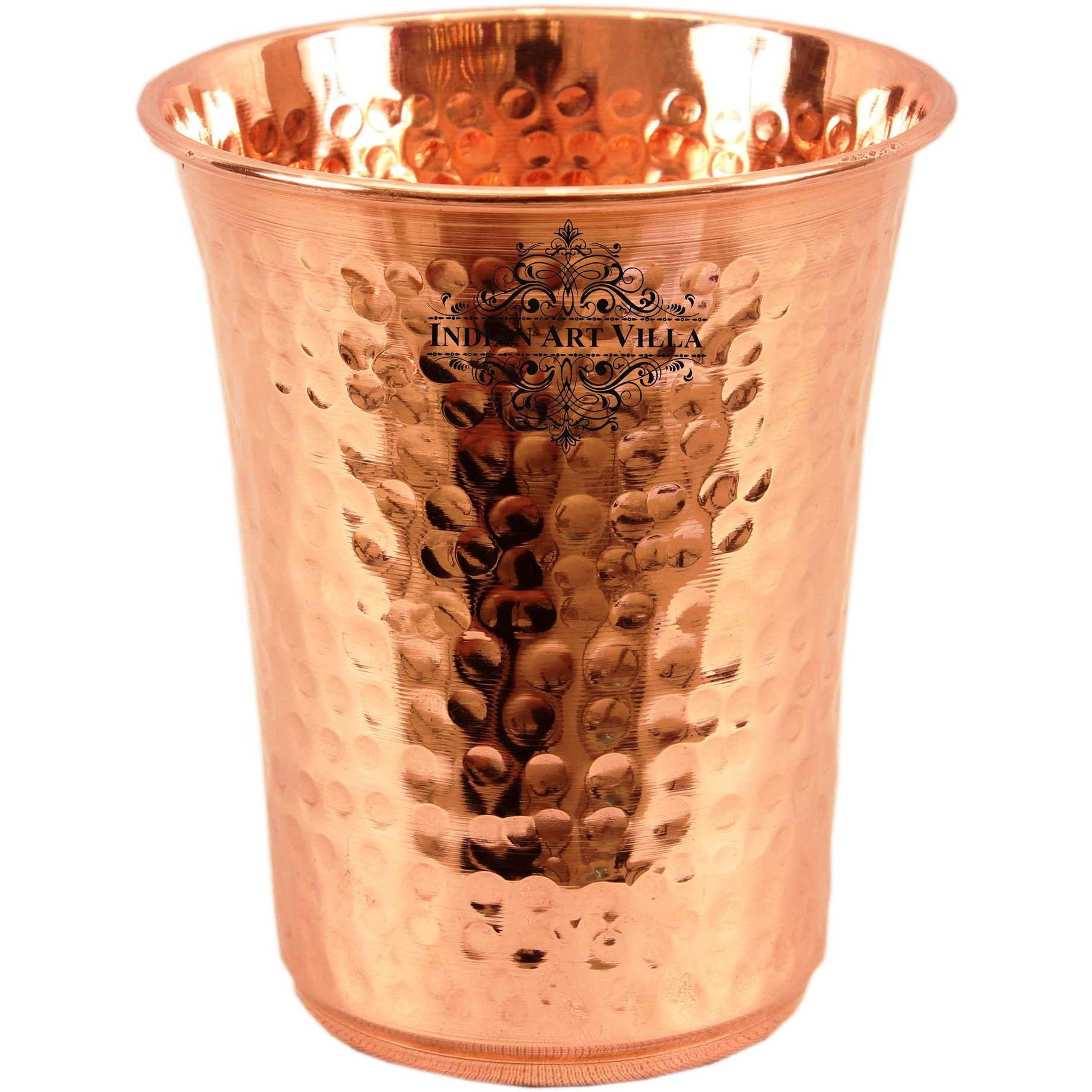 IndianArtVilla Copper Hammered Curve Glass Tumbler, 18Oz