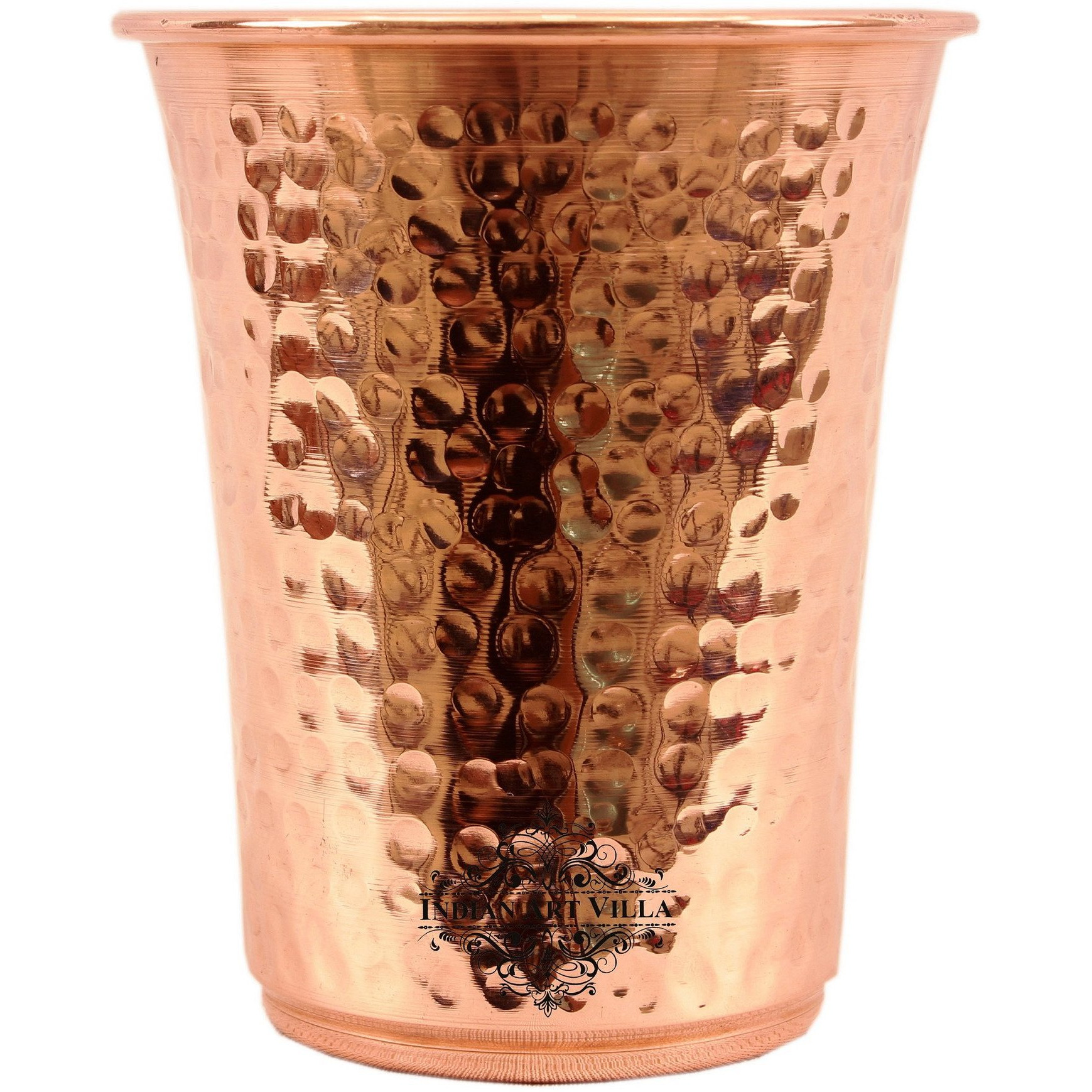 IndianArtVilla Copper Hammered Curve Glass Tumbler, 18Oz