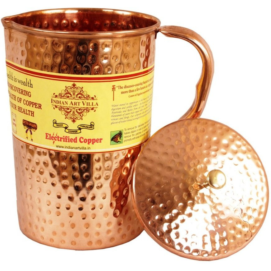 IndianArtVilla Copper Hammerd Jug Pitcher, 67Oz