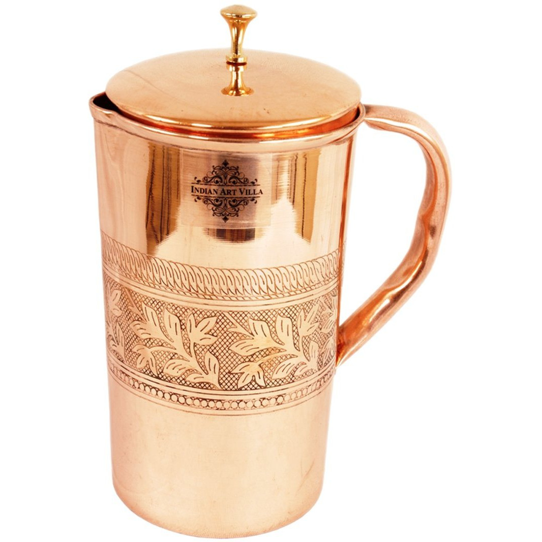 IndianArtVilla Copper Embossed Jug Pitcher, 50Oz