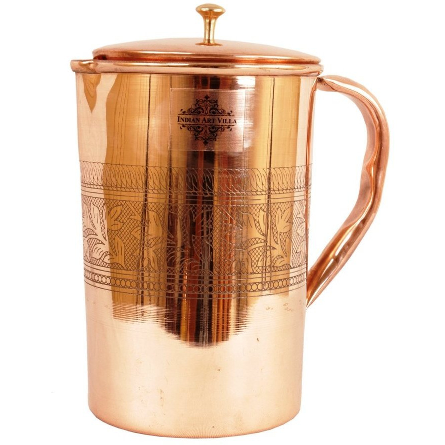 IndianArtVilla Copper Embossed Jug Pitcher, 67Oz