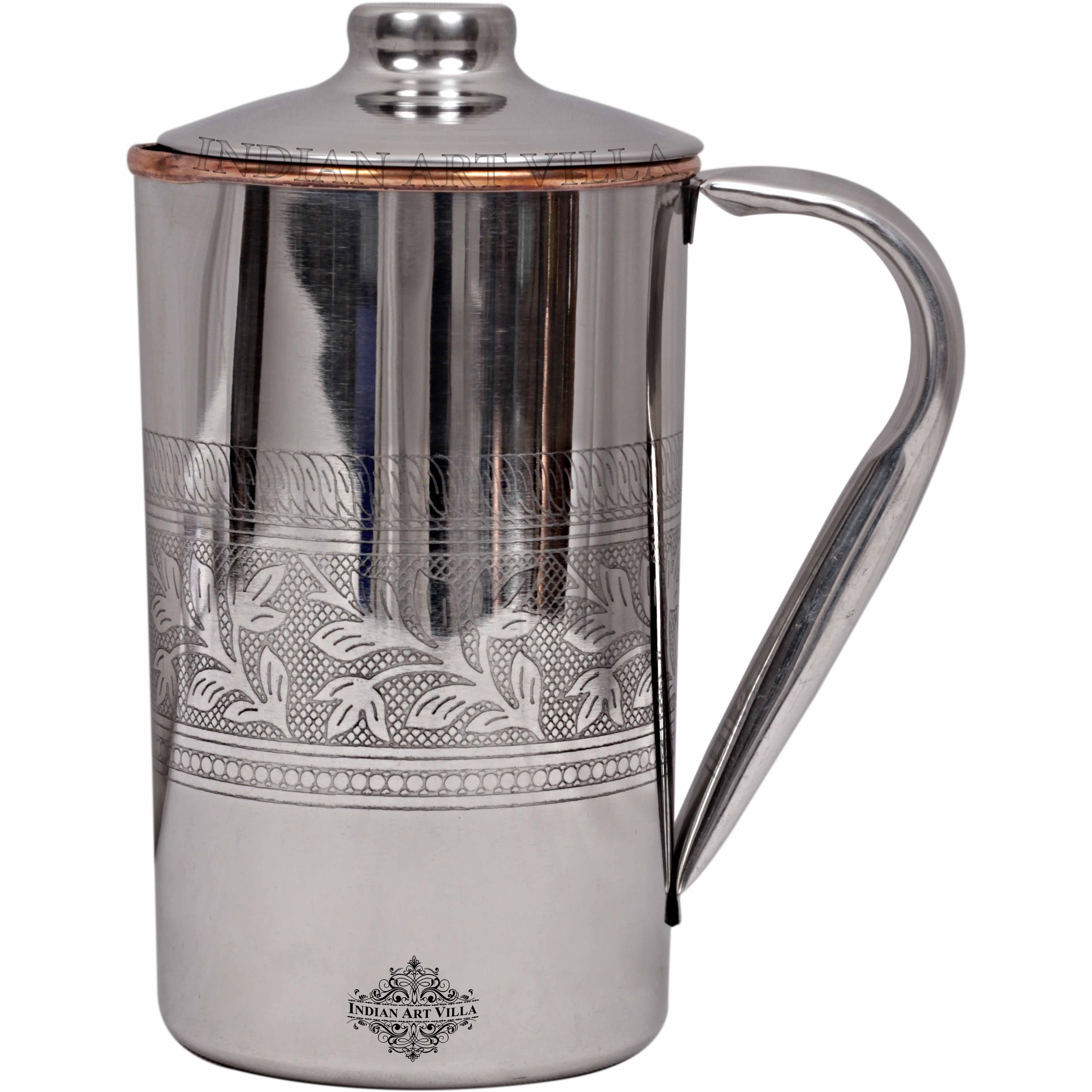 IndianArtVilla Steel Copper Embossed Jug Pitcher