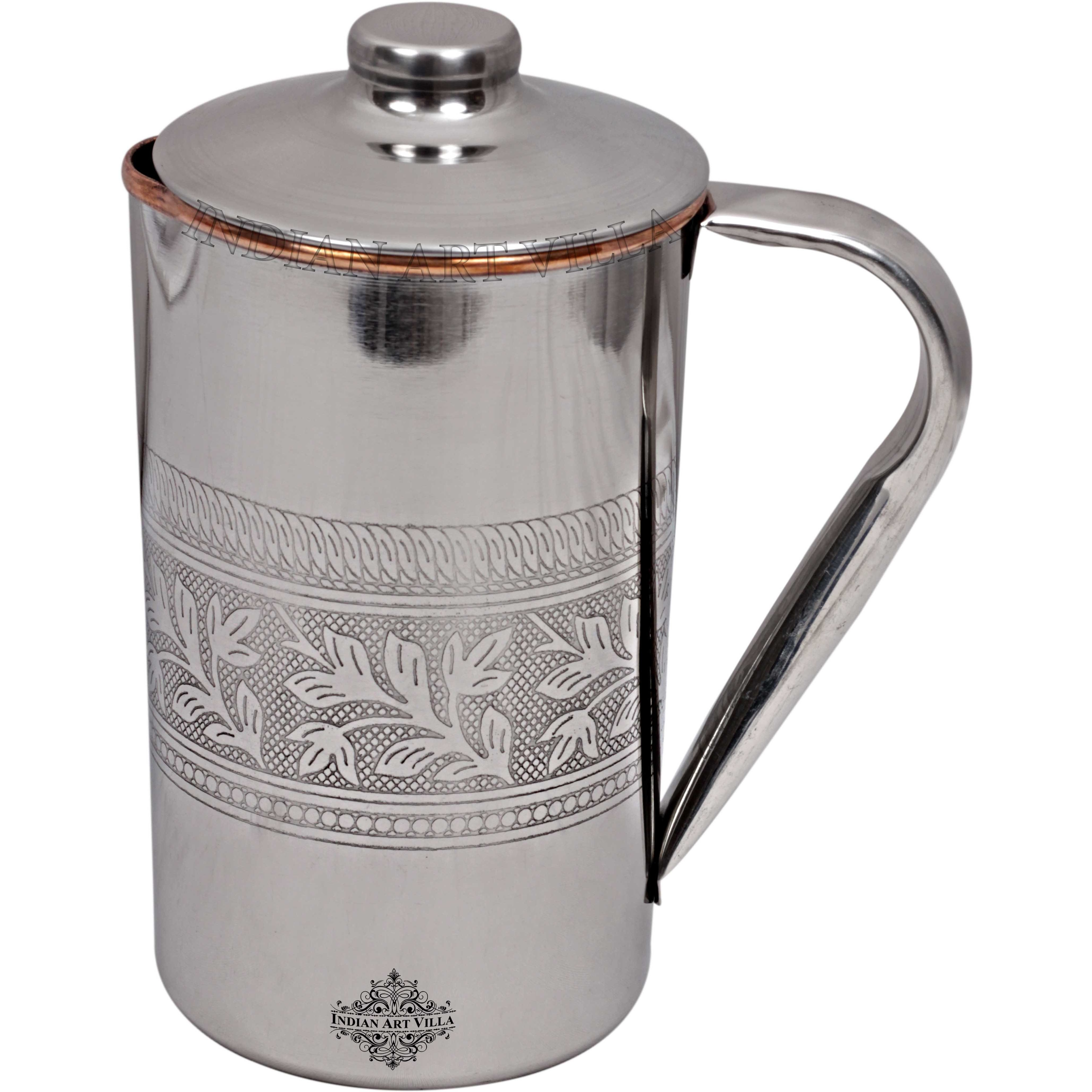 IndianArtVilla Steel Copper Embossed Jug Pitcher