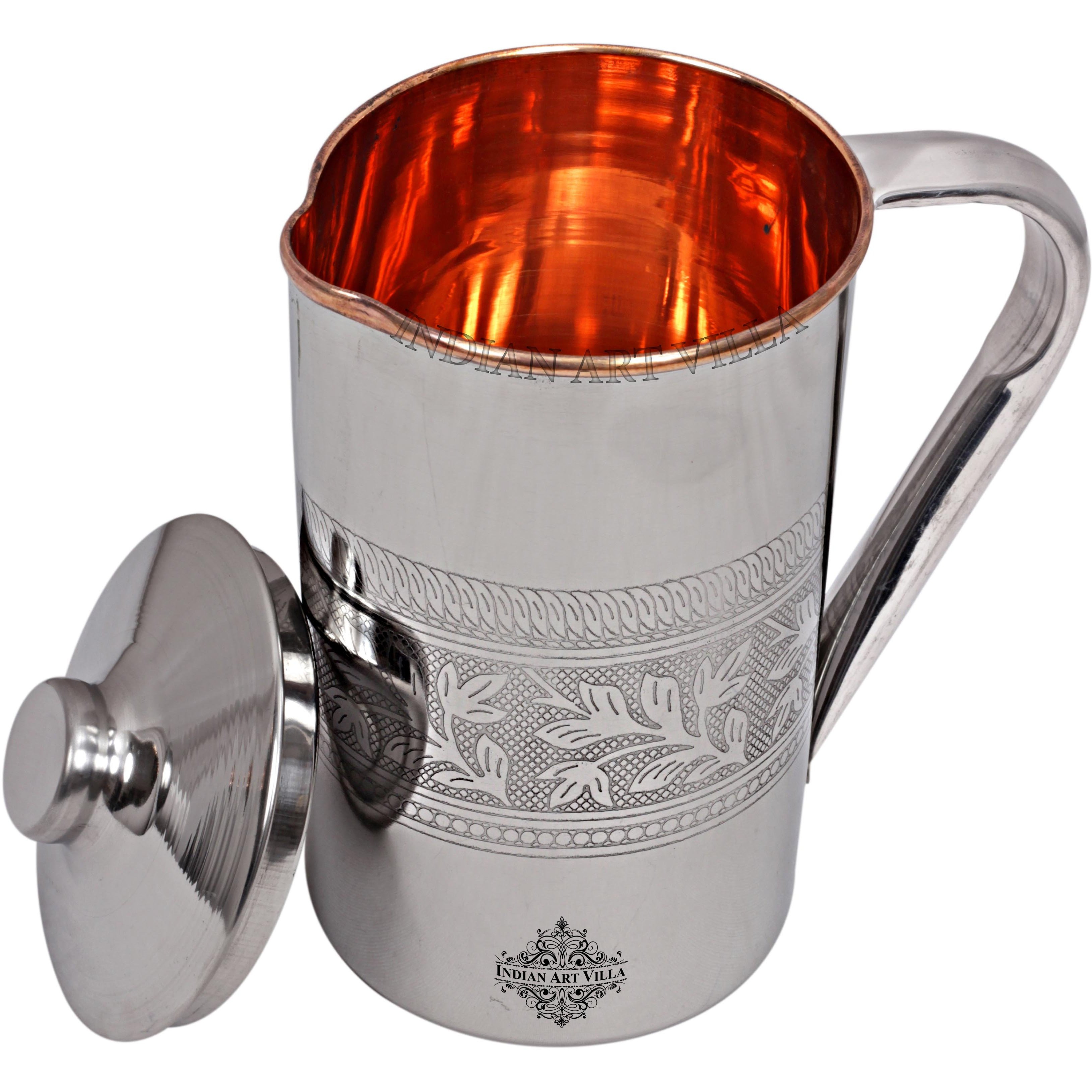 IndianArtVilla Steel Copper Embossed Jug Pitcher