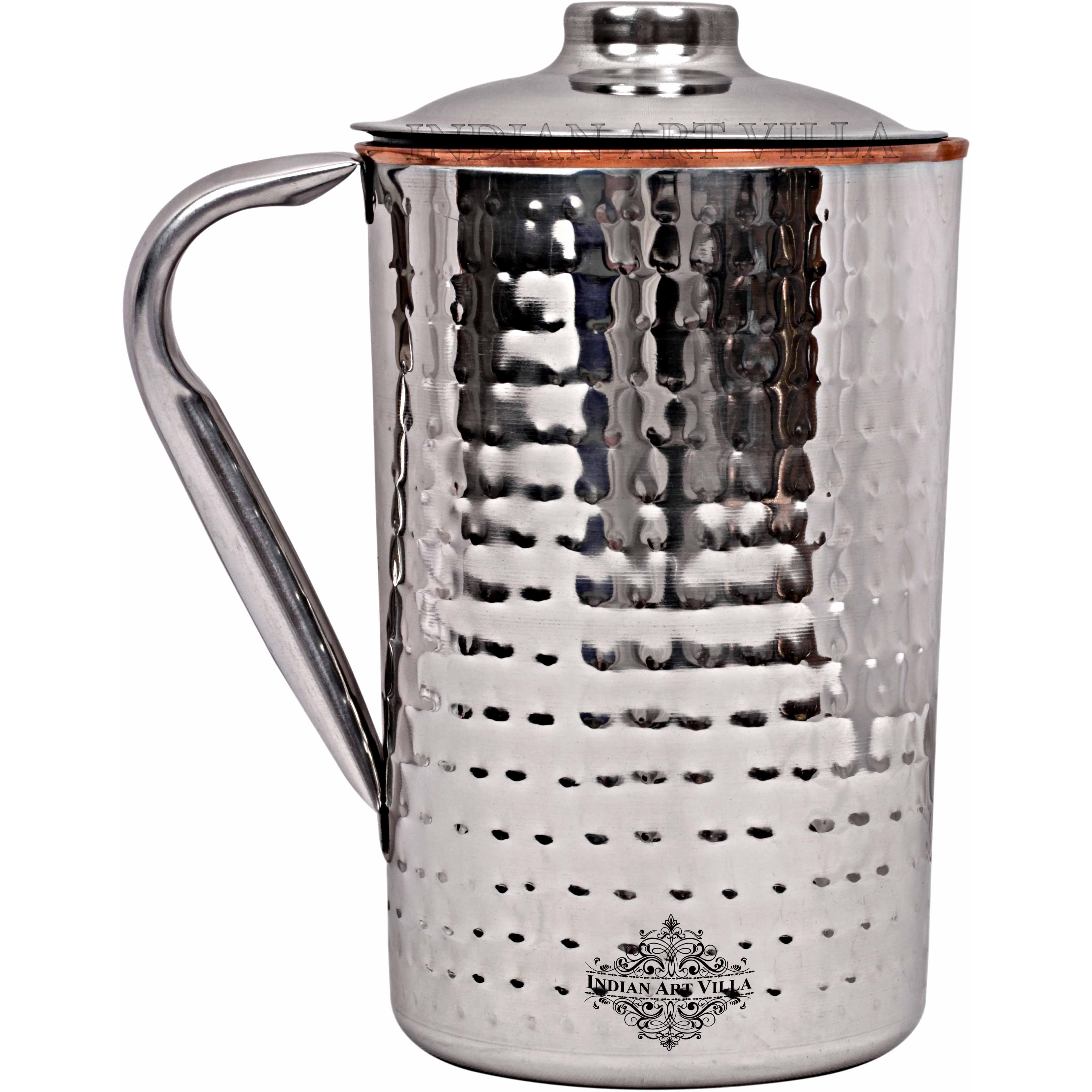 IndianArtVilla Steel Copper Hammerd Jug Pitcher