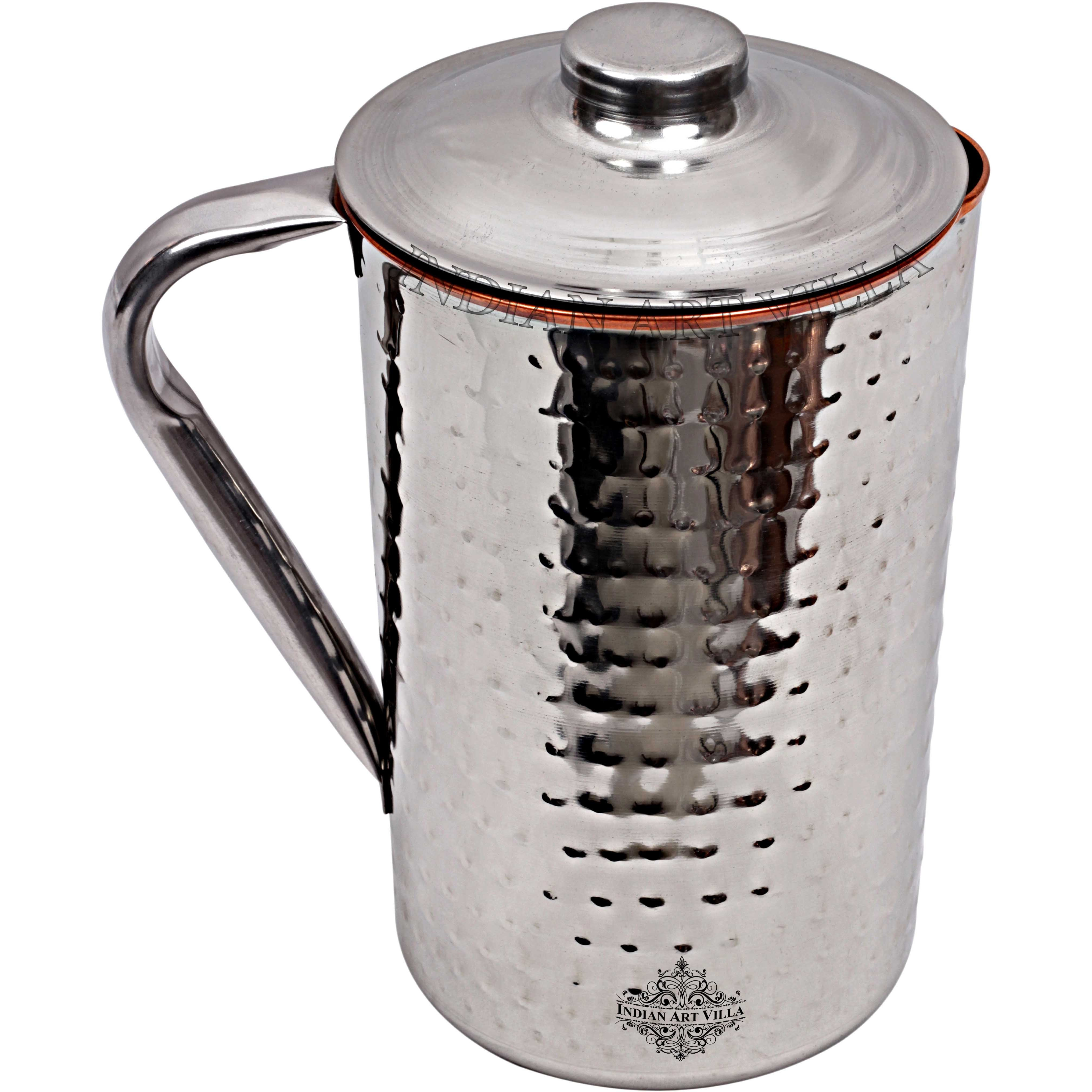 IndianArtVilla Steel Copper Hammerd Jug Pitcher