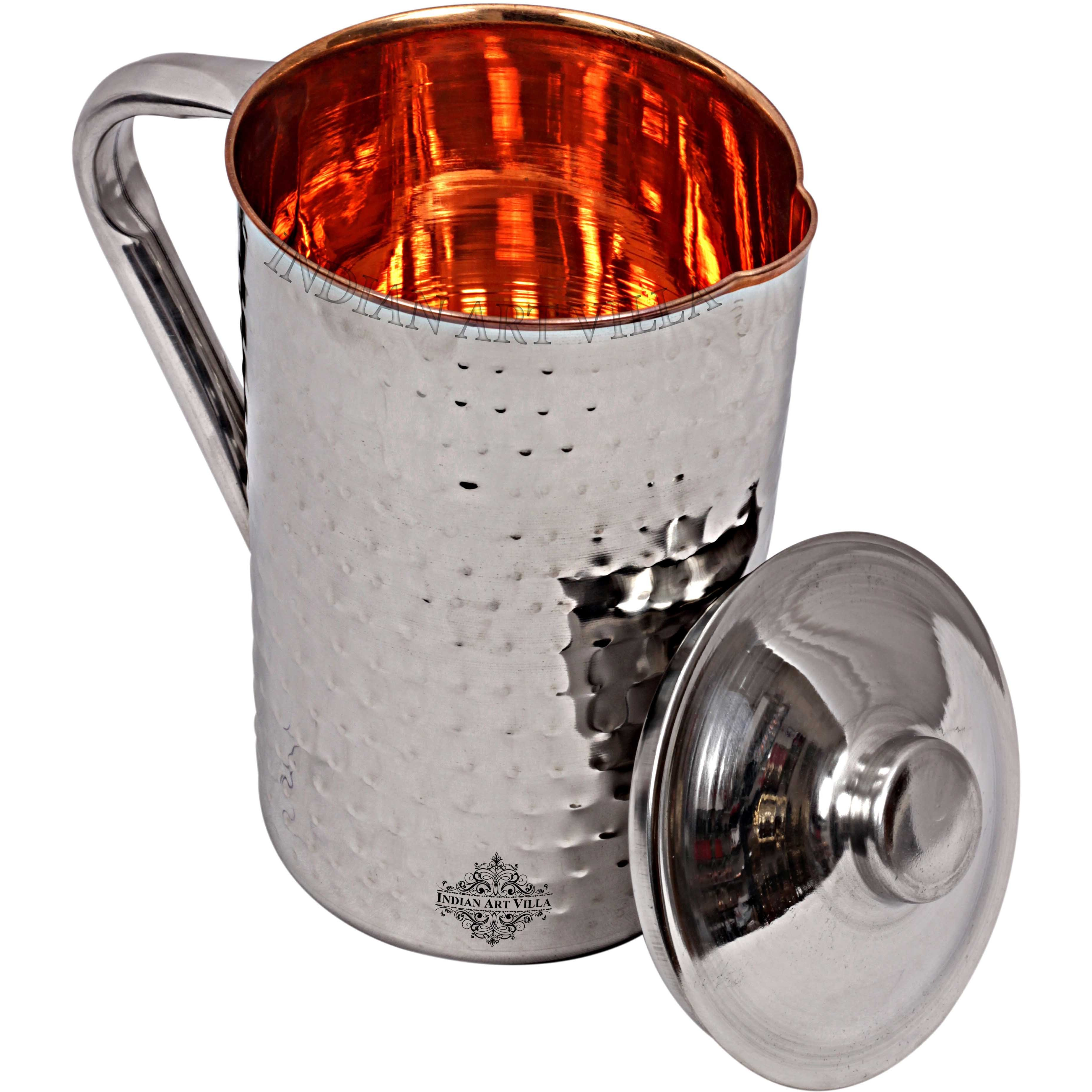 IndianArtVilla Steel Copper Hammerd Jug Pitcher