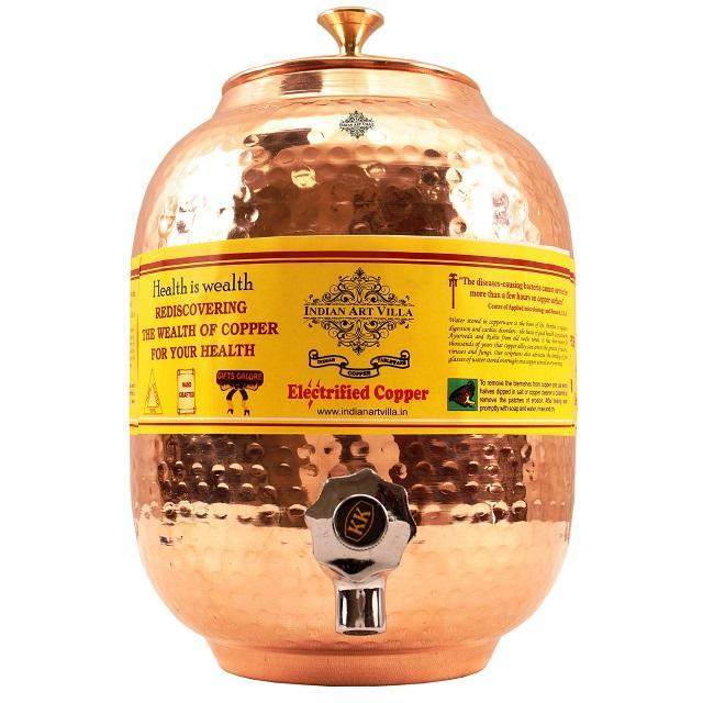 IndianArtVilla Copper Water Dispenser Container Pot(Brass Lid)