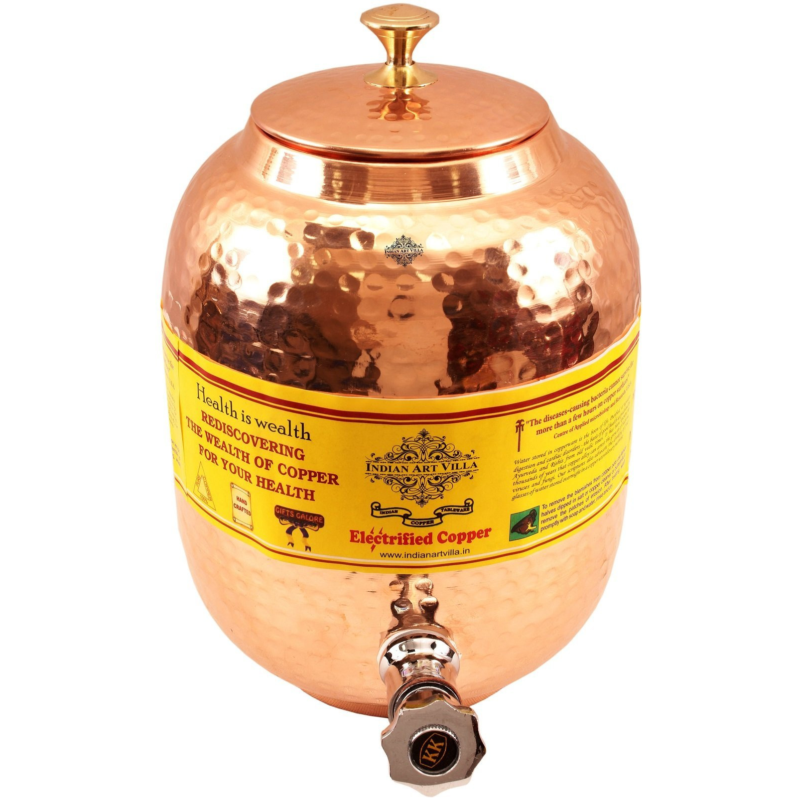 IndianArtVilla Copper Water Dispenser Container Pot(Brass Lid)