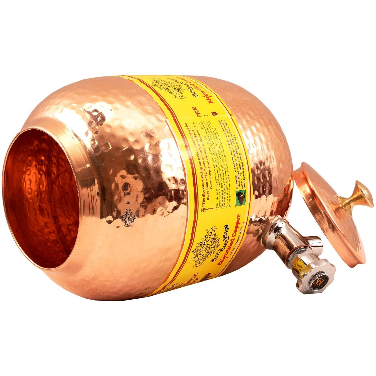 IndianArtVilla Copper Water Dispenser Container Pot(Brass Lid)