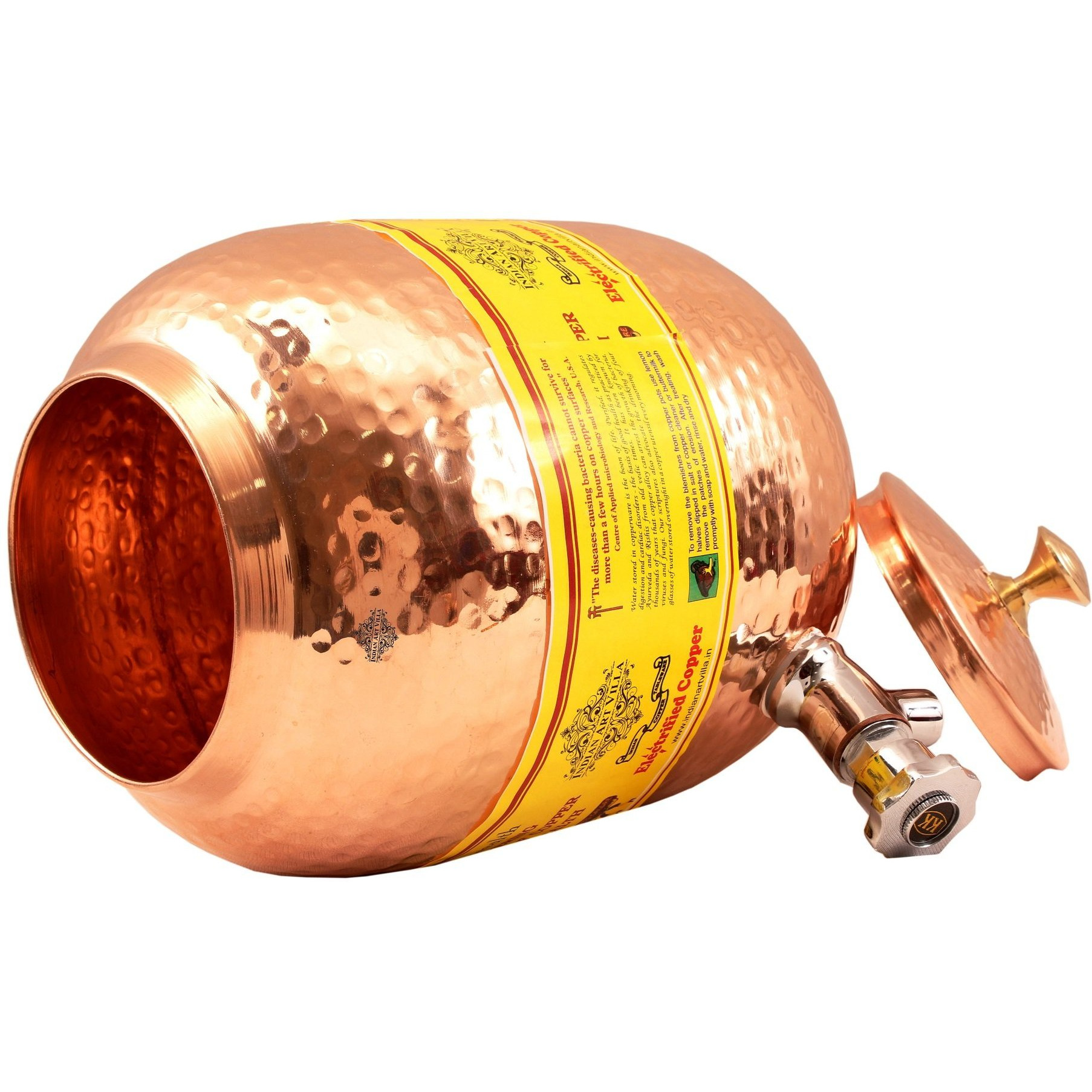 IndianArtVilla Copper Water Dispenser Container Pot(Brass Lid), 297Oz