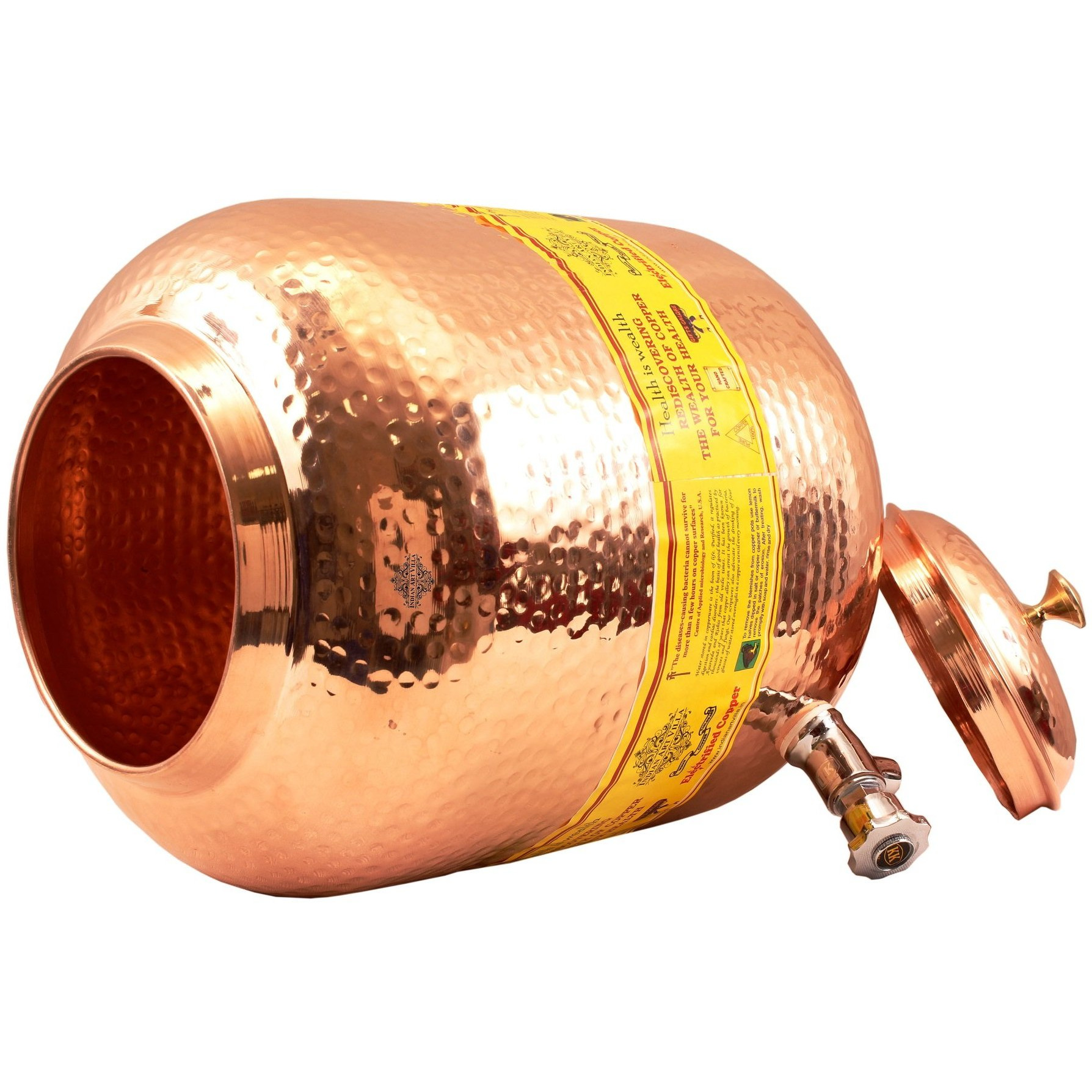 IndianArtVilla Copper Water Dispenser Container Pot(Brass Lid), 507Oz