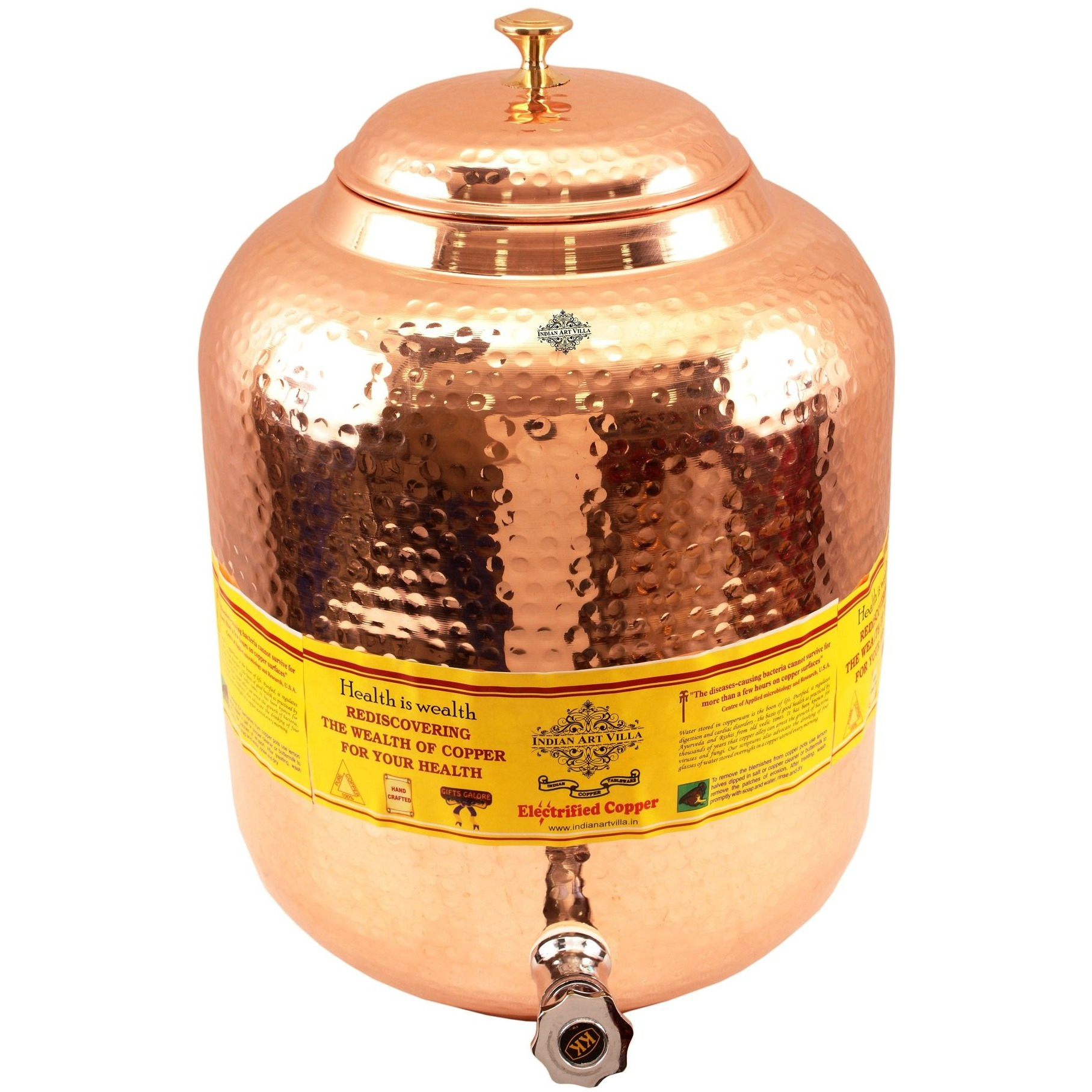 IndianArtVilla Copper Water Dispenser Container Pot(Brass Lid), 608Oz