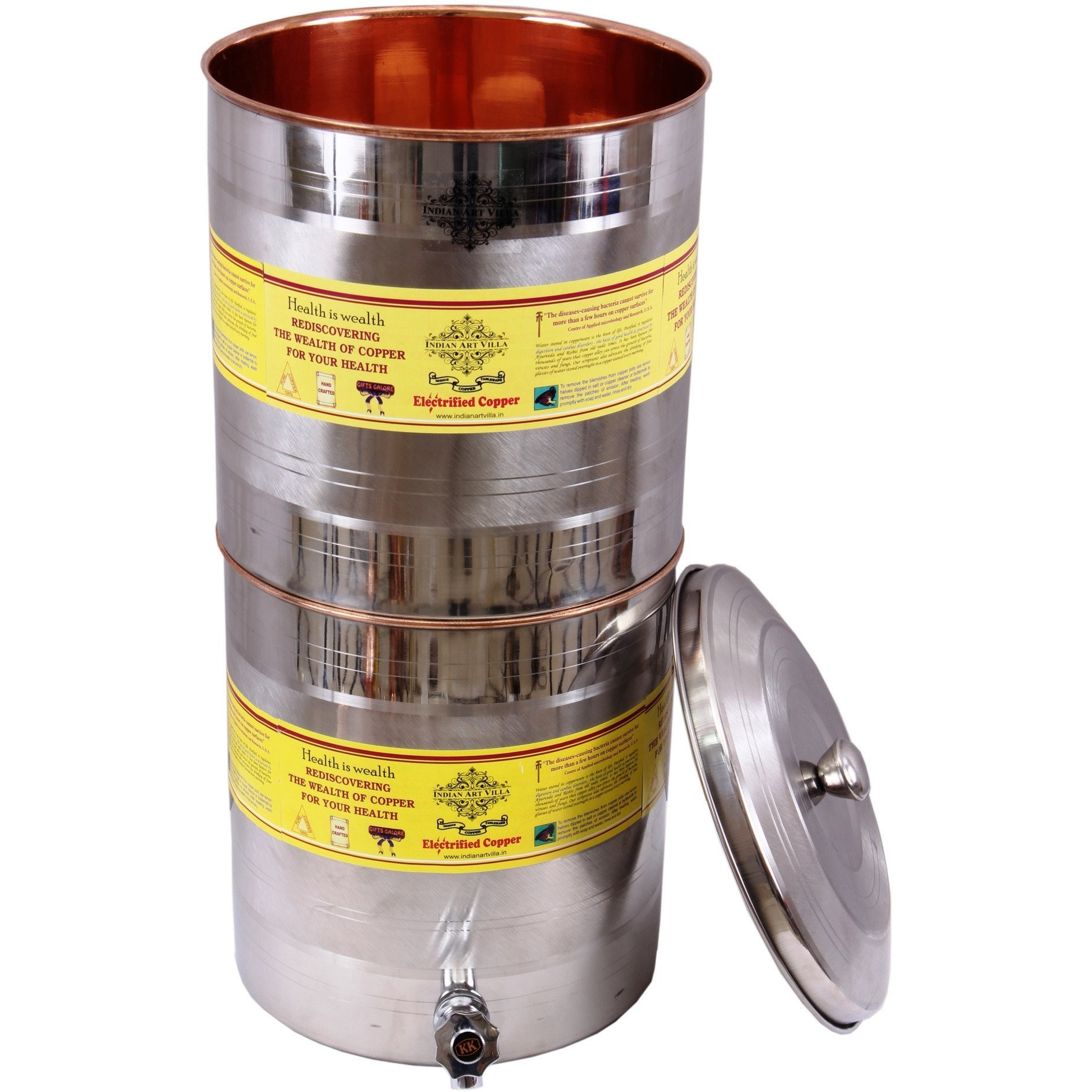 IndianArtVilla Steel Copper Dispenser Container Pot water Filter, 676Oz