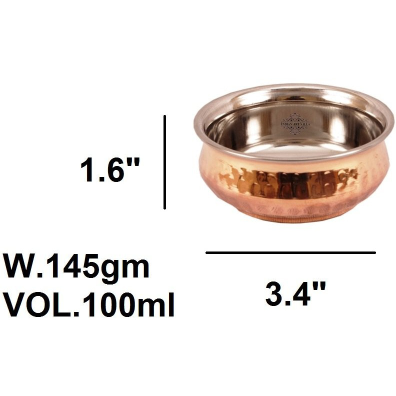 IndianArtVilla Steel Copper Hammered Handi Bowl