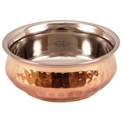 IndianArtVilla Steel Copper Hammered Handi Bowl