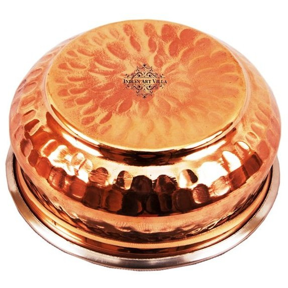 IndianArtVilla Steel Copper Hammered Handi Bowl