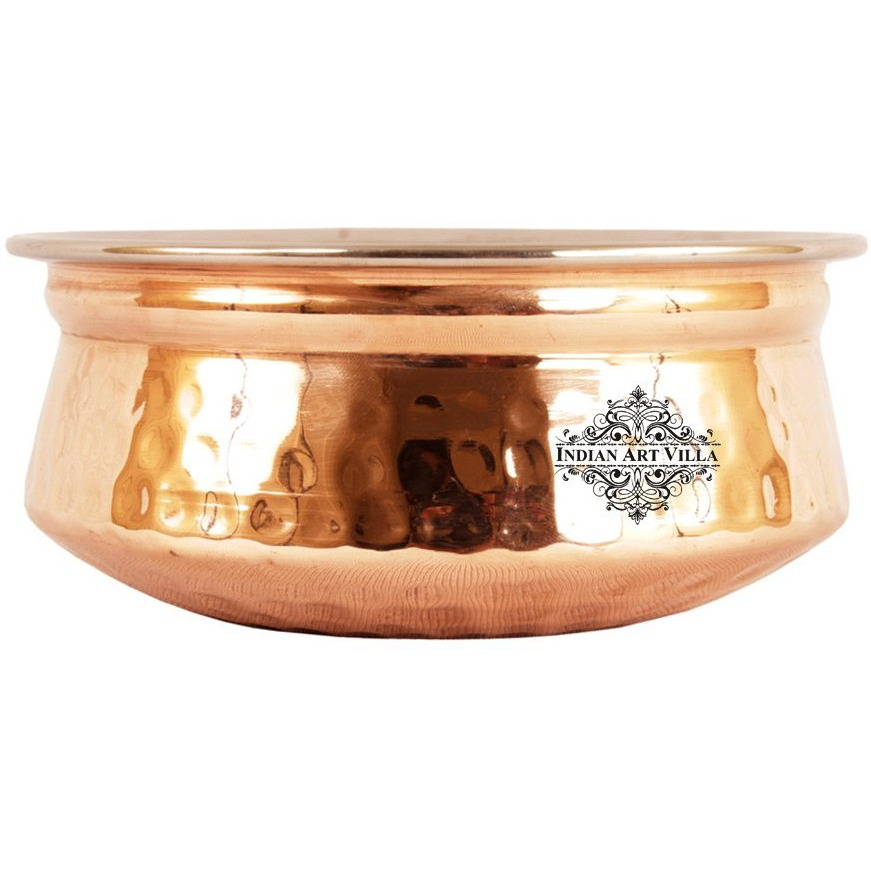 IndianArtVilla Steel Copper Hammered Handi Bowl- 5  Dia