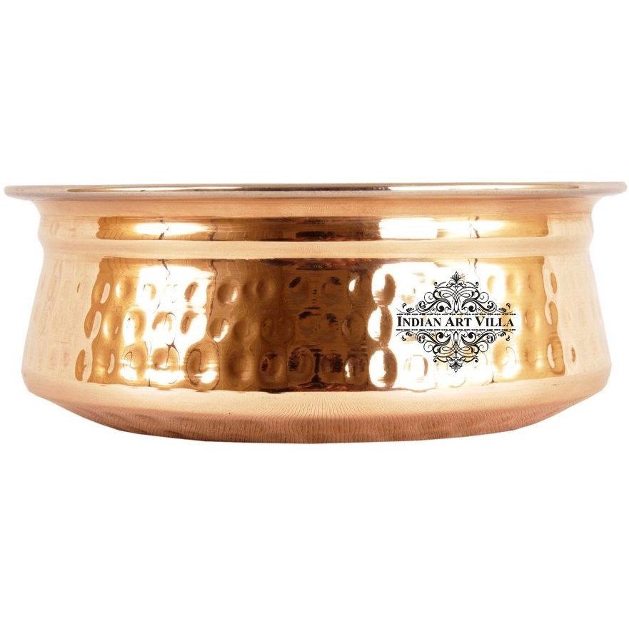IndianArtVilla Steel Copper Hammered Handi Bowl- 5.8  Dia