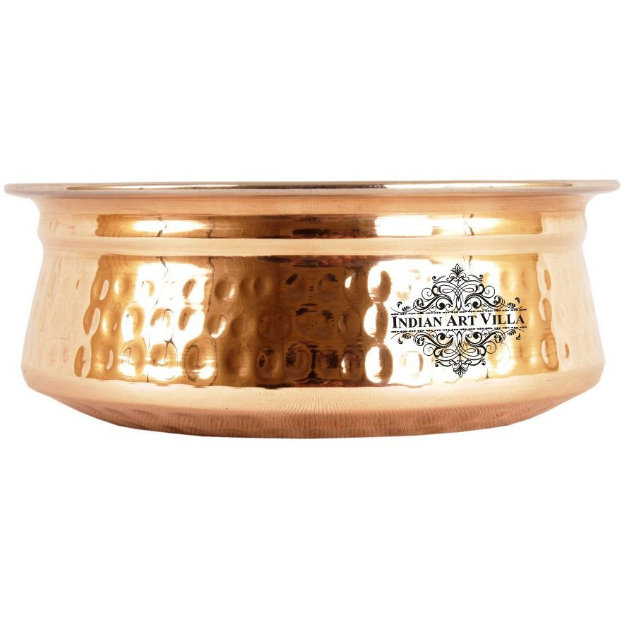 IndianArtVilla Steel Copper Hammered Handi Bowl- 6.5  Dia