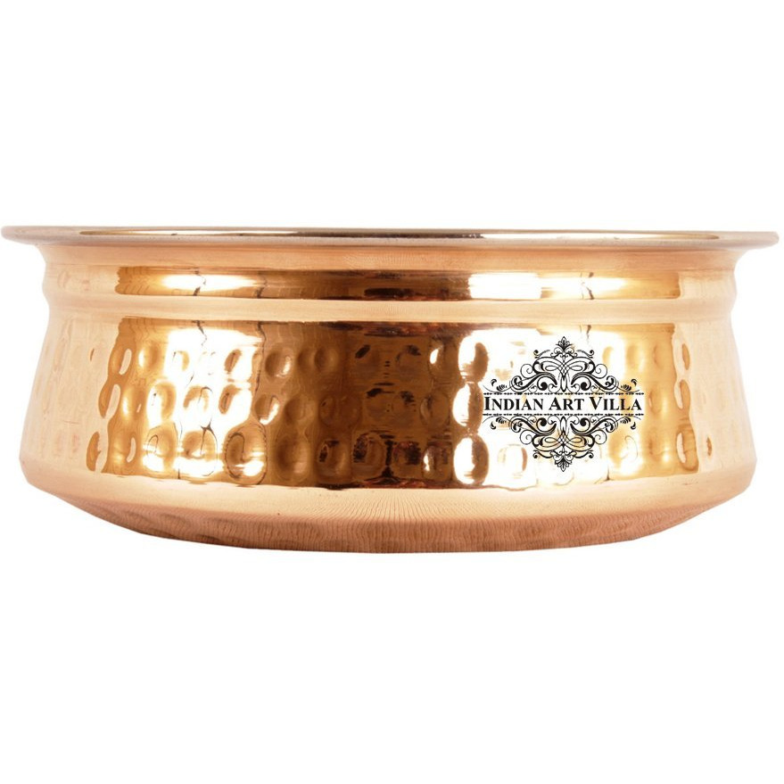 IndianArtVilla Steel Copper Hammered Handi Bowl- 7.8  Dia