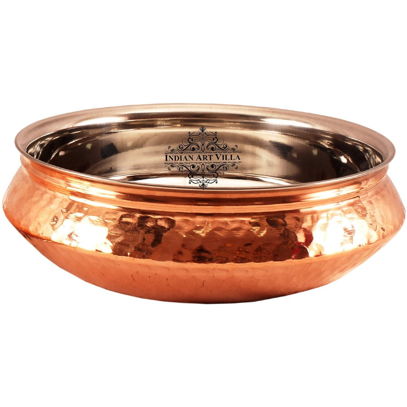 IndianArtVilla Steel Copper Hammered Handi Bowl- 9.2  Dia