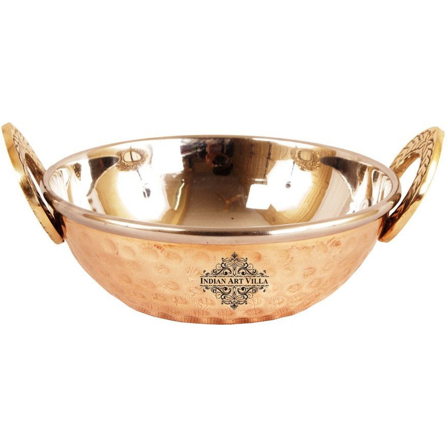 IndianArtVilla Steel Copper Hammered Kadai Wok