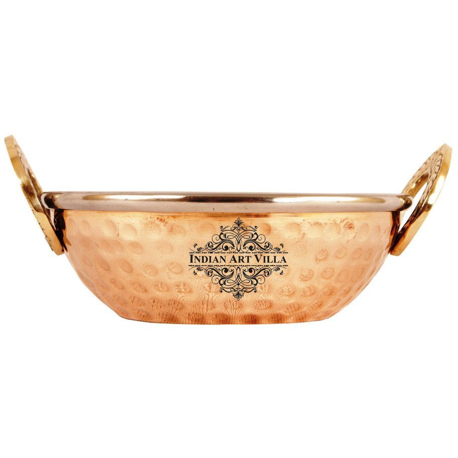IndianArtVilla Steel Copper Hammered Kadai Wok