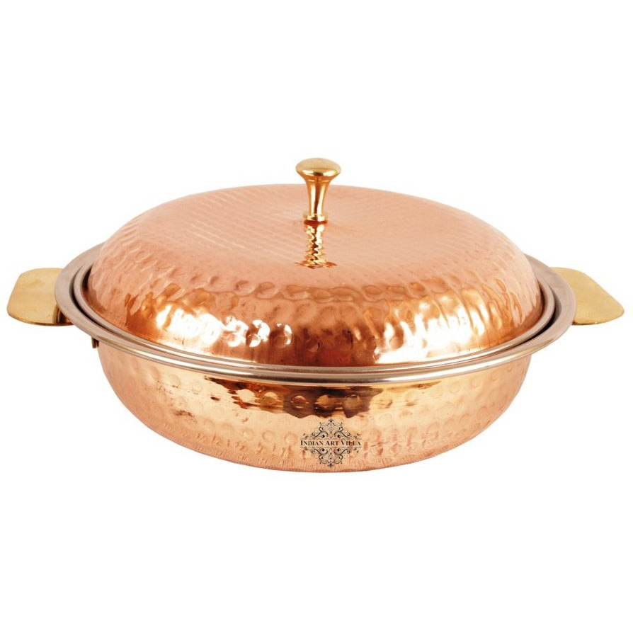 IndianArtVilla Steel Copper  Royal Hammered Donga Bowl with Lid 25Oz