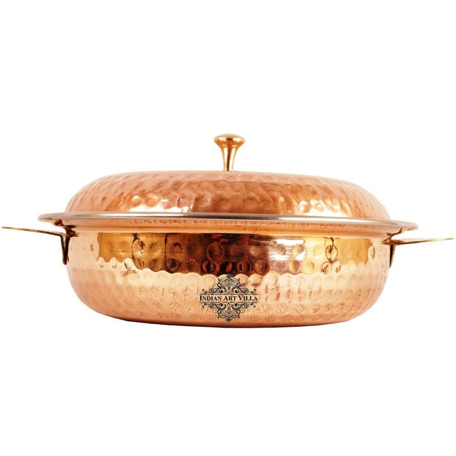 IndianArtVilla Steel Copper  Royal Hammered Donga Bowl with Lid 25Oz