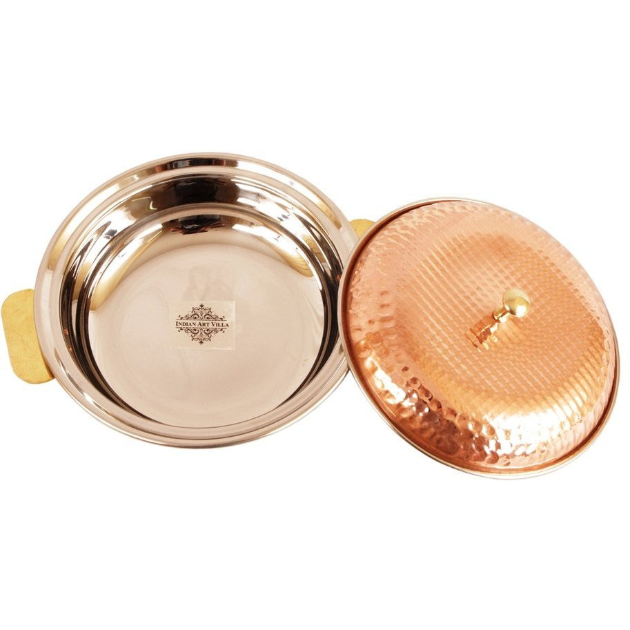 IndianArtVilla Steel Copper  Royal Hammered Donga Bowl with Lid 25Oz