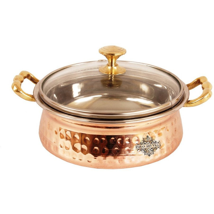 IndianArtVilla Steel Copper Tuffen Casserole - 6  Dia