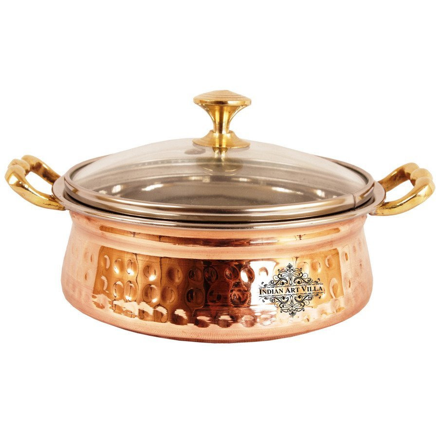 IndianArtVilla Steel Copper Tuffen Casserole - 6  Dia