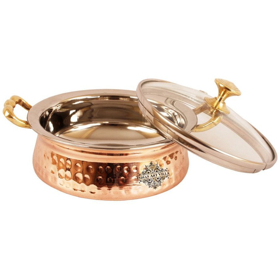 IndianArtVilla Steel Copper Tuffen Casserole - 6  Dia