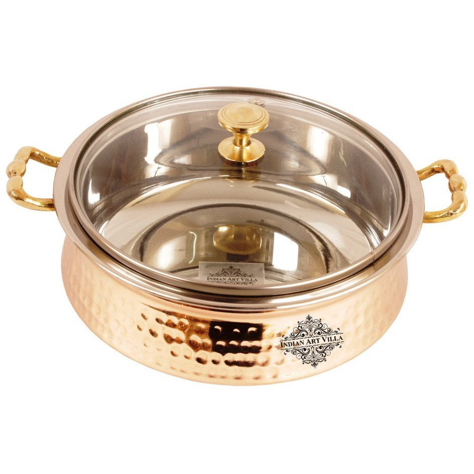 IndianArtVilla Steel Copper Tuffen Casserole - 7.8  Dia