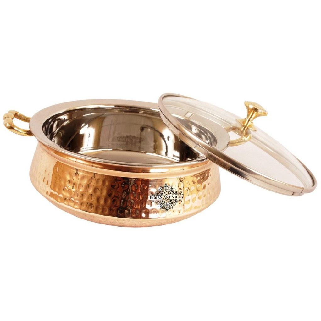 IndianArtVilla Steel Copper Tuffen Casserole - 7.8  Dia