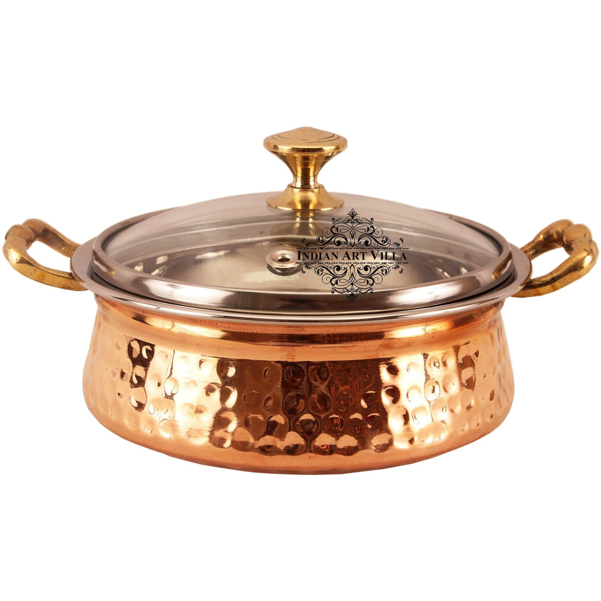 IndianArtVilla Steel Copper Tuffen Casserole - 9.2  Dia