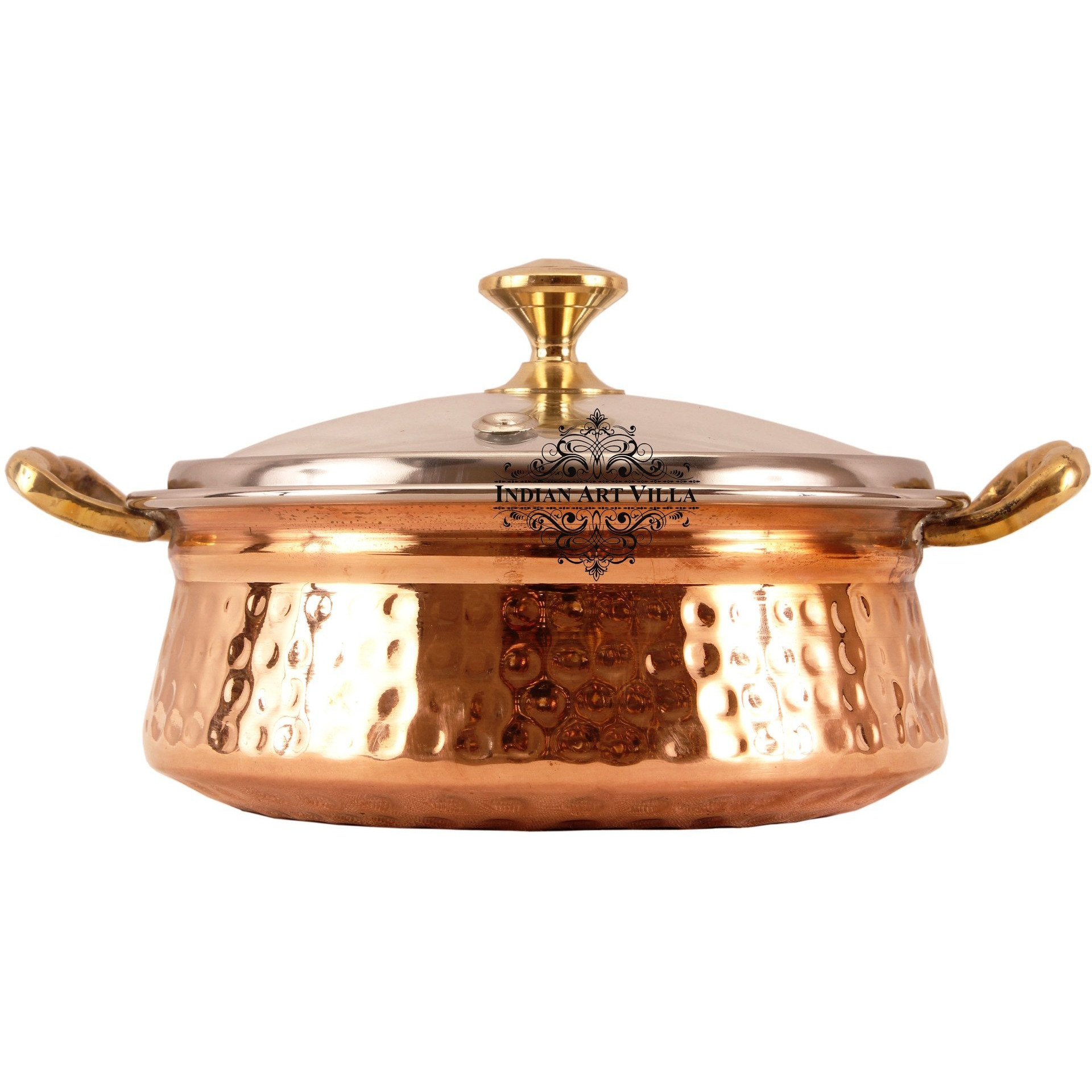 IndianArtVilla Steel Copper Tuffen Casserole - 9.2  Dia