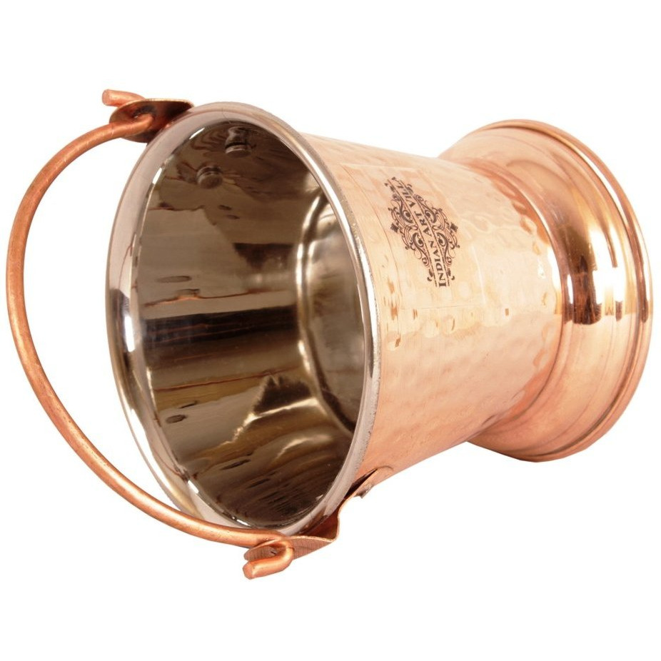 IndianArtVilla Steel Copper Bucket| Tableware| 10Oz