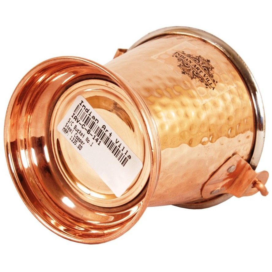 IndianArtVilla Steel Copper Bucket| Tableware| 10Oz