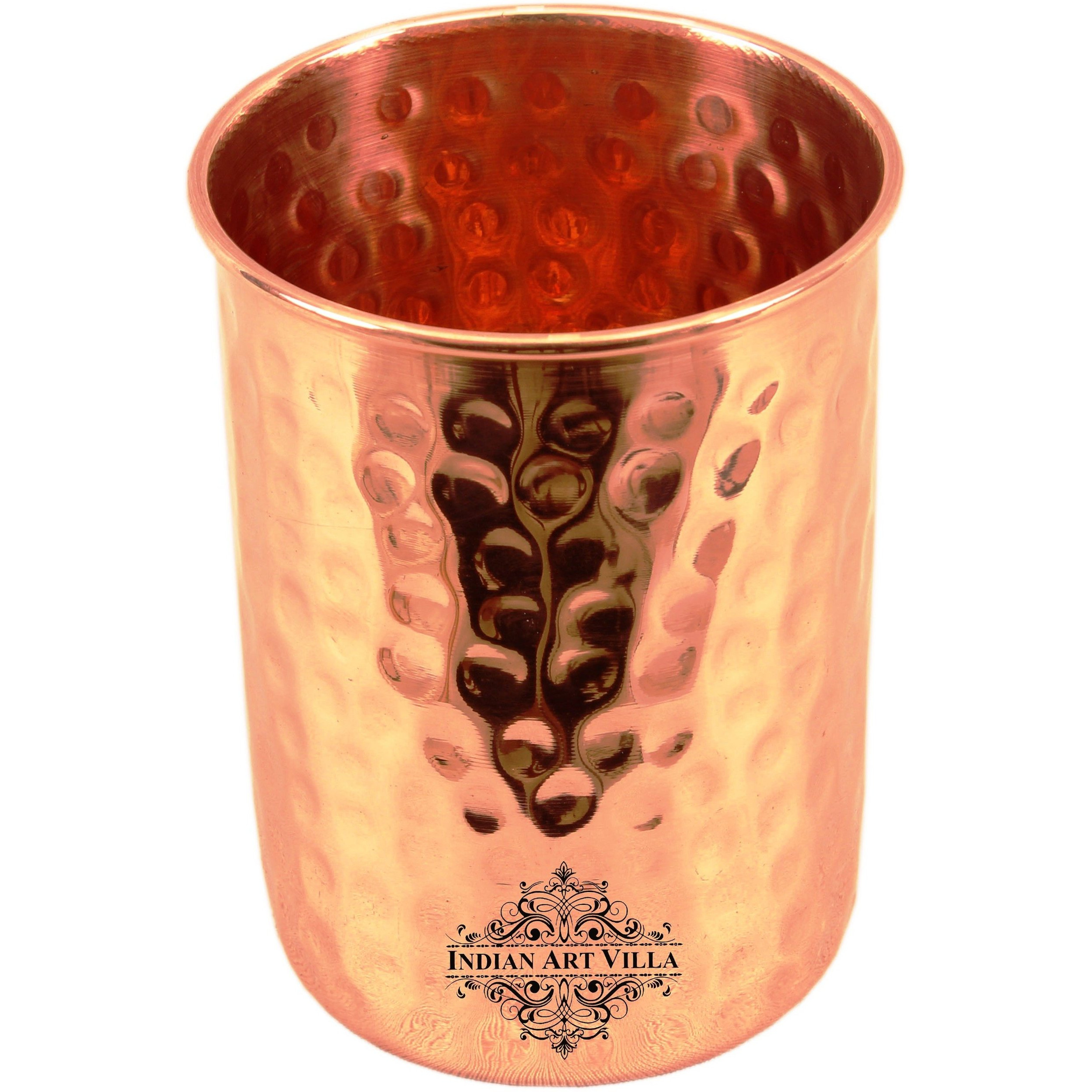 IndianArtVilla Copper Hammered Glass Tumbler 10Oz