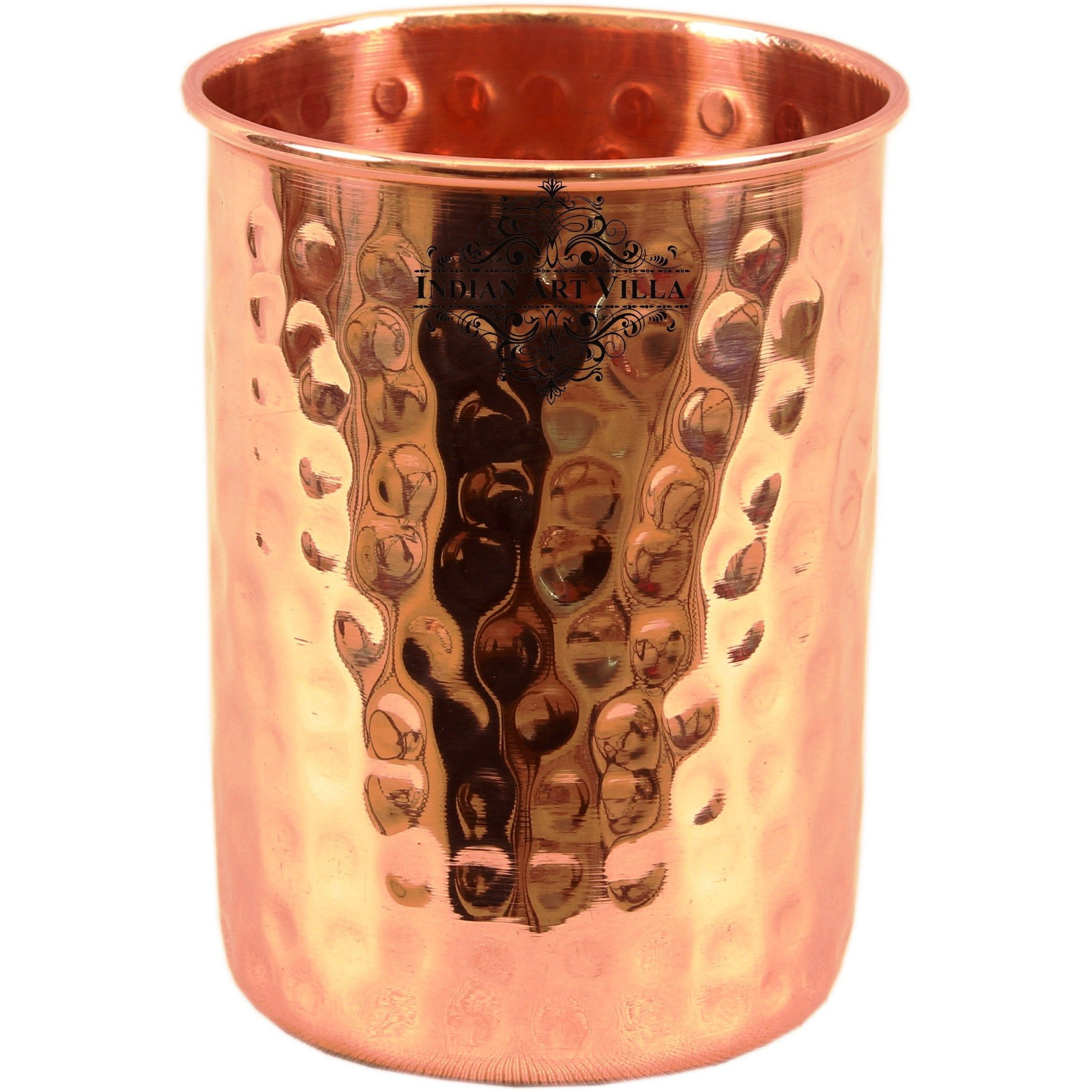 IndianArtVilla Copper Hammered Glass Tumbler 10Oz