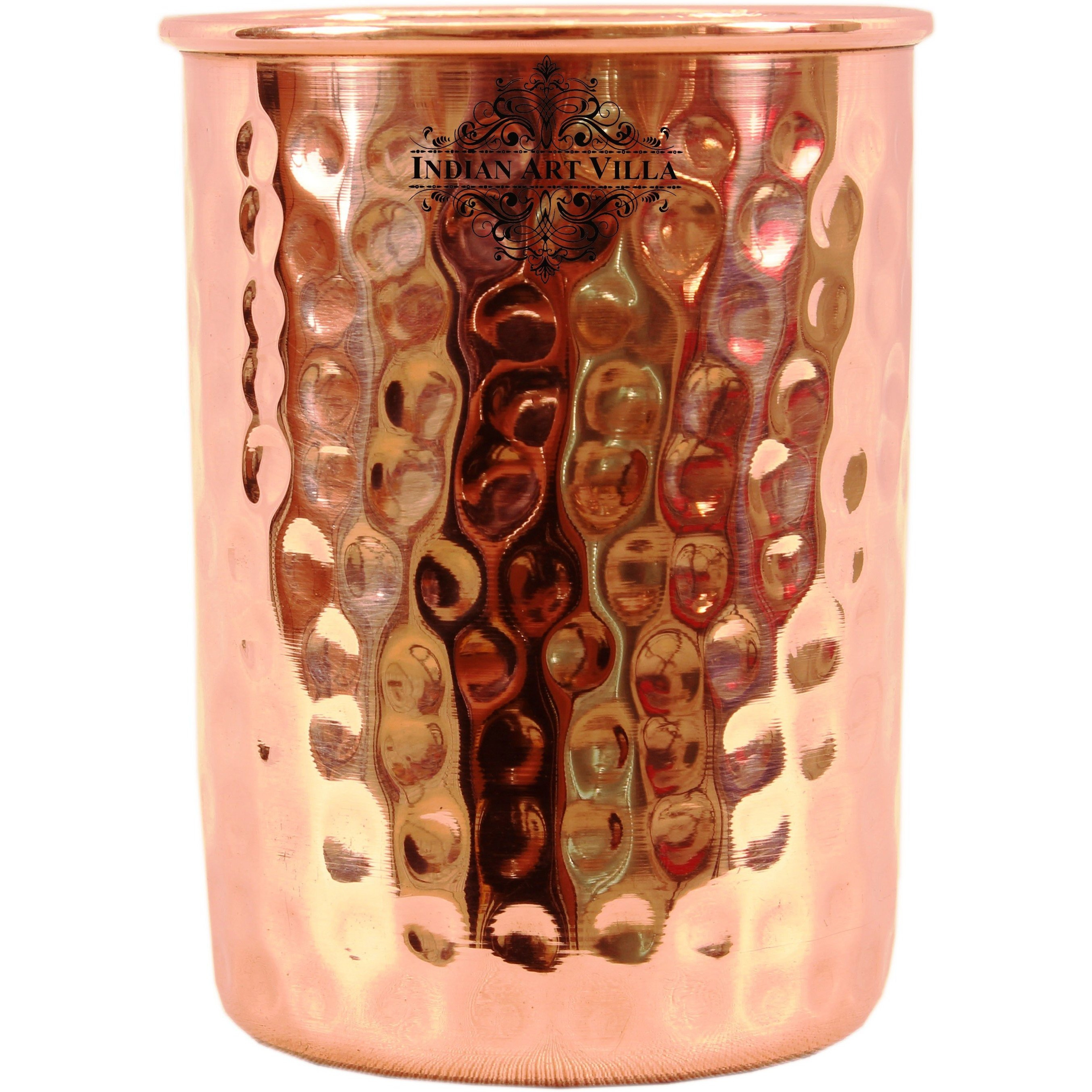 IndianArtVilla Copper Hammered Glass Tumbler 10Oz