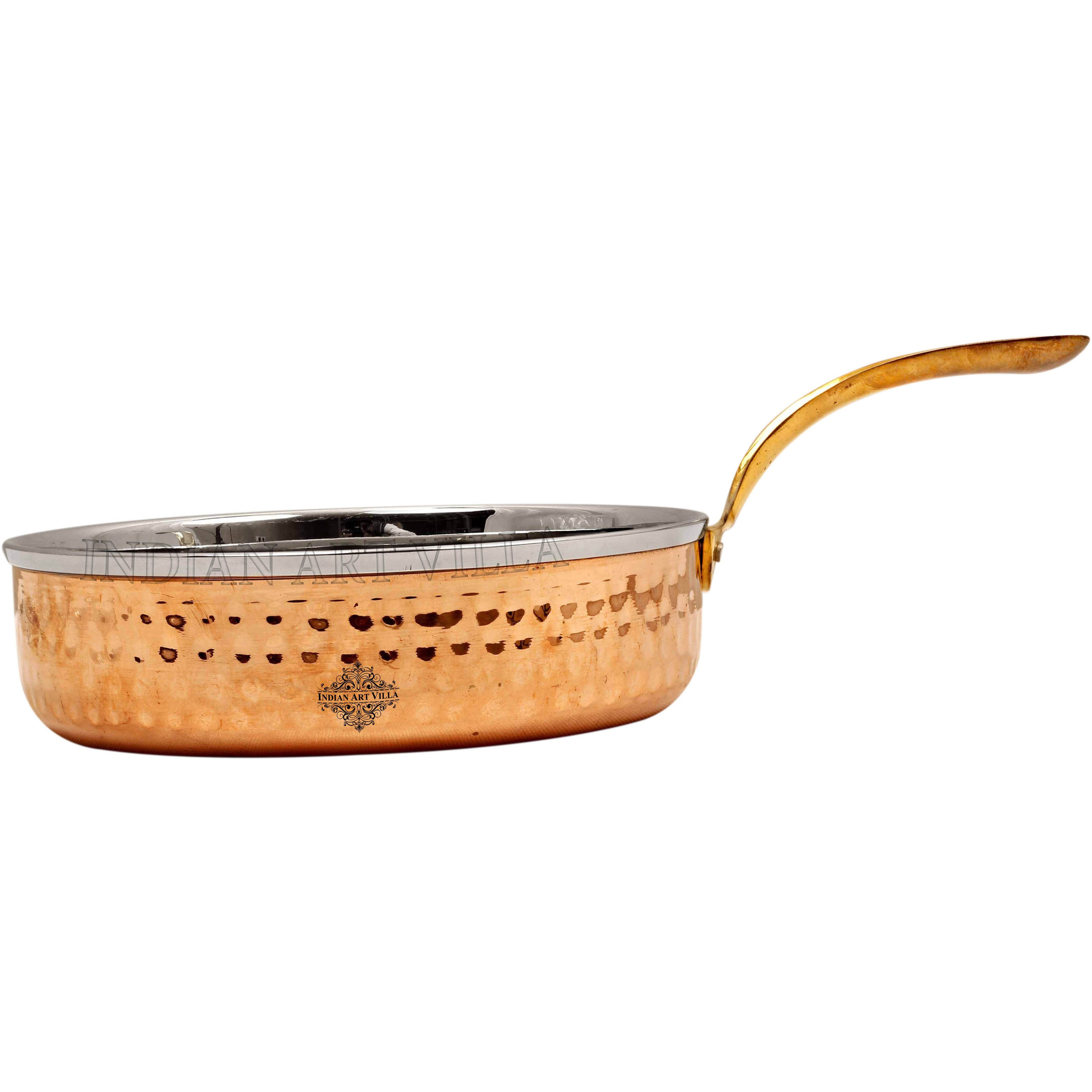 IndianArtVilla Steel Copper Fry Pan & Brass Handle