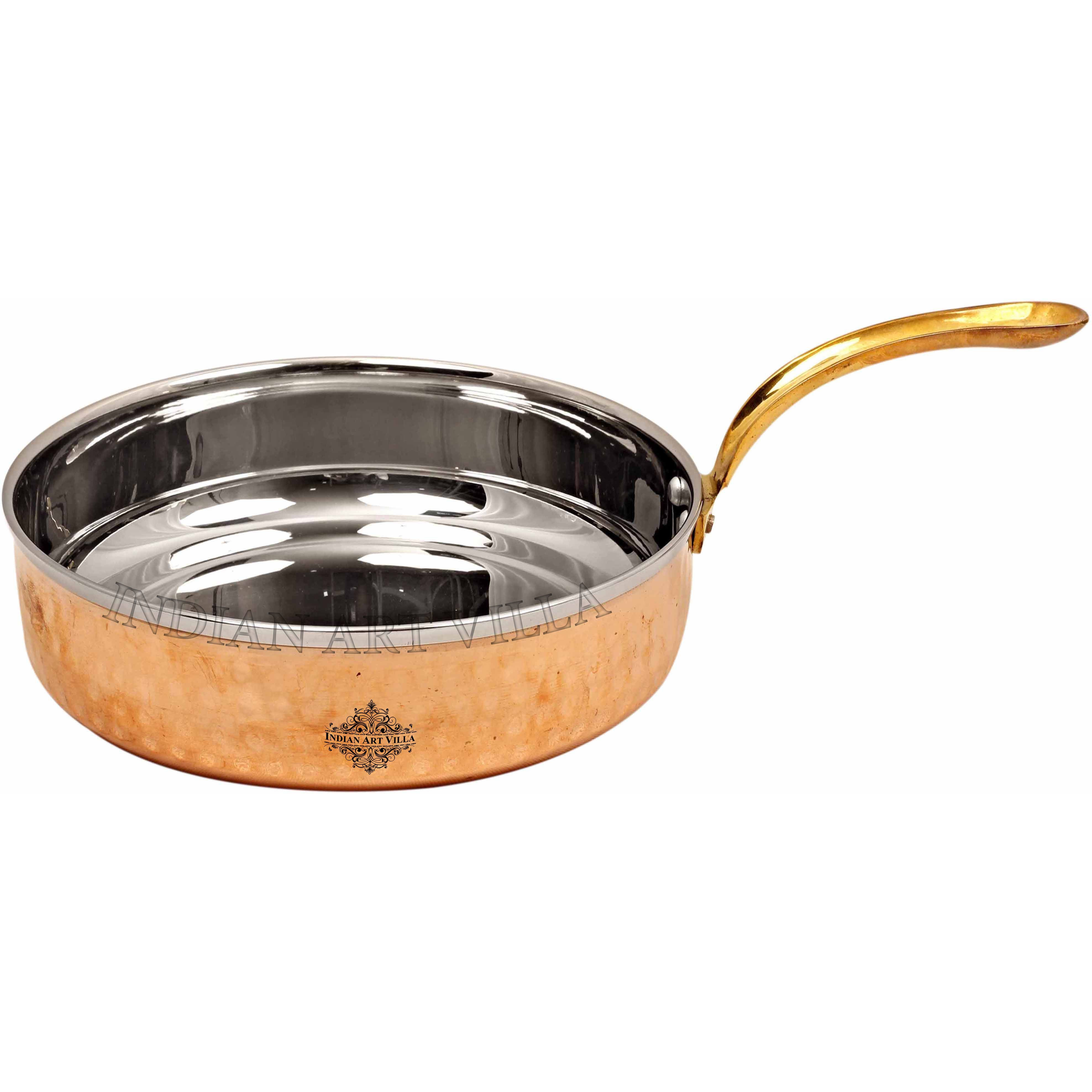 IndianArtVilla Steel Copper Fry Pan & Brass Handle