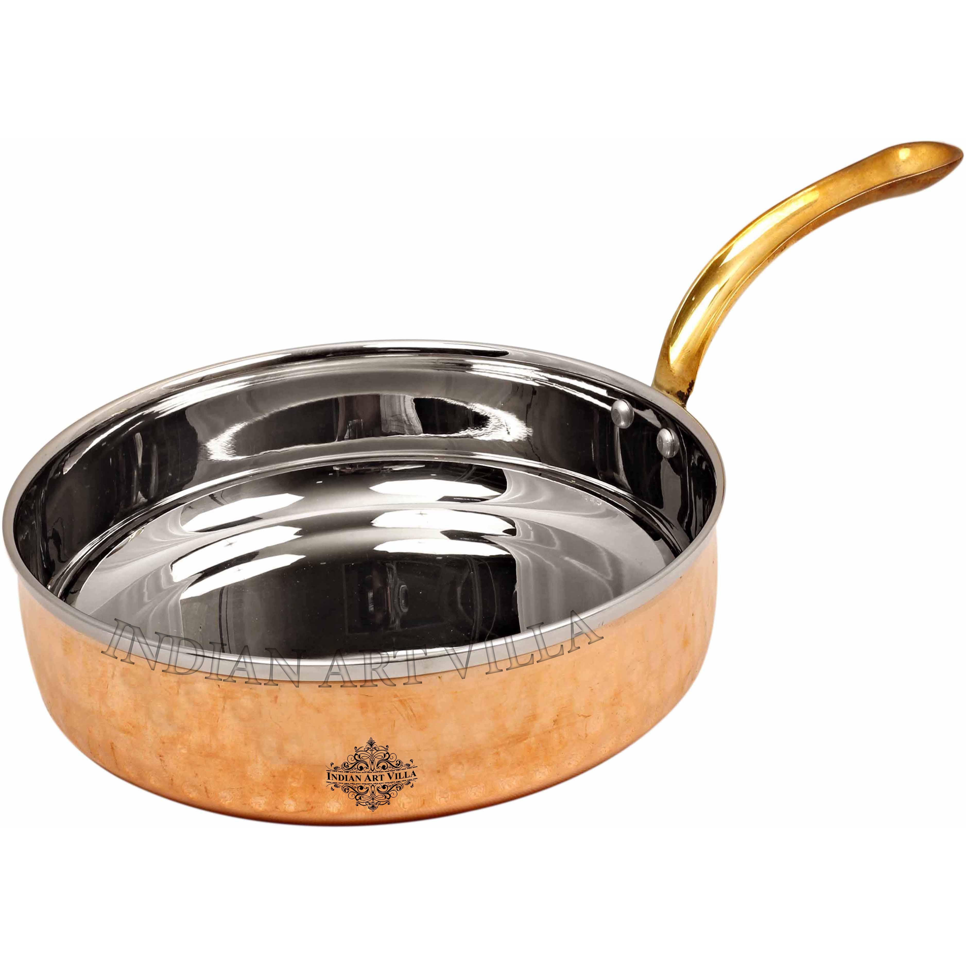 IndianArtVilla Steel Copper Fry Pan & Brass Handle